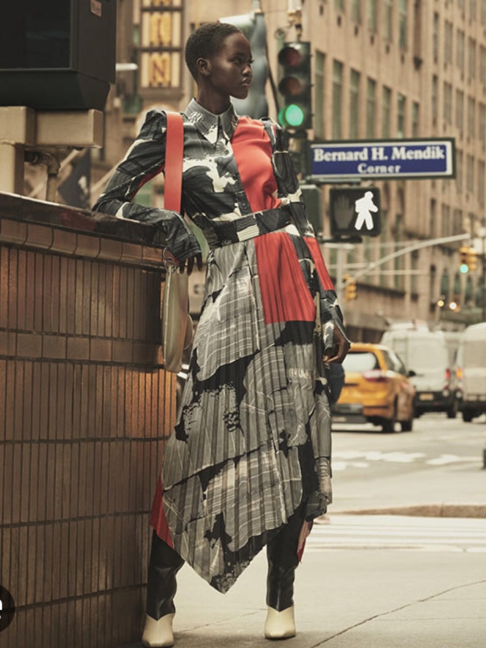 H&M Studio 2019 Asymmetrical Patchwork Midi Skirt and Blouse in Black, Gray, Red